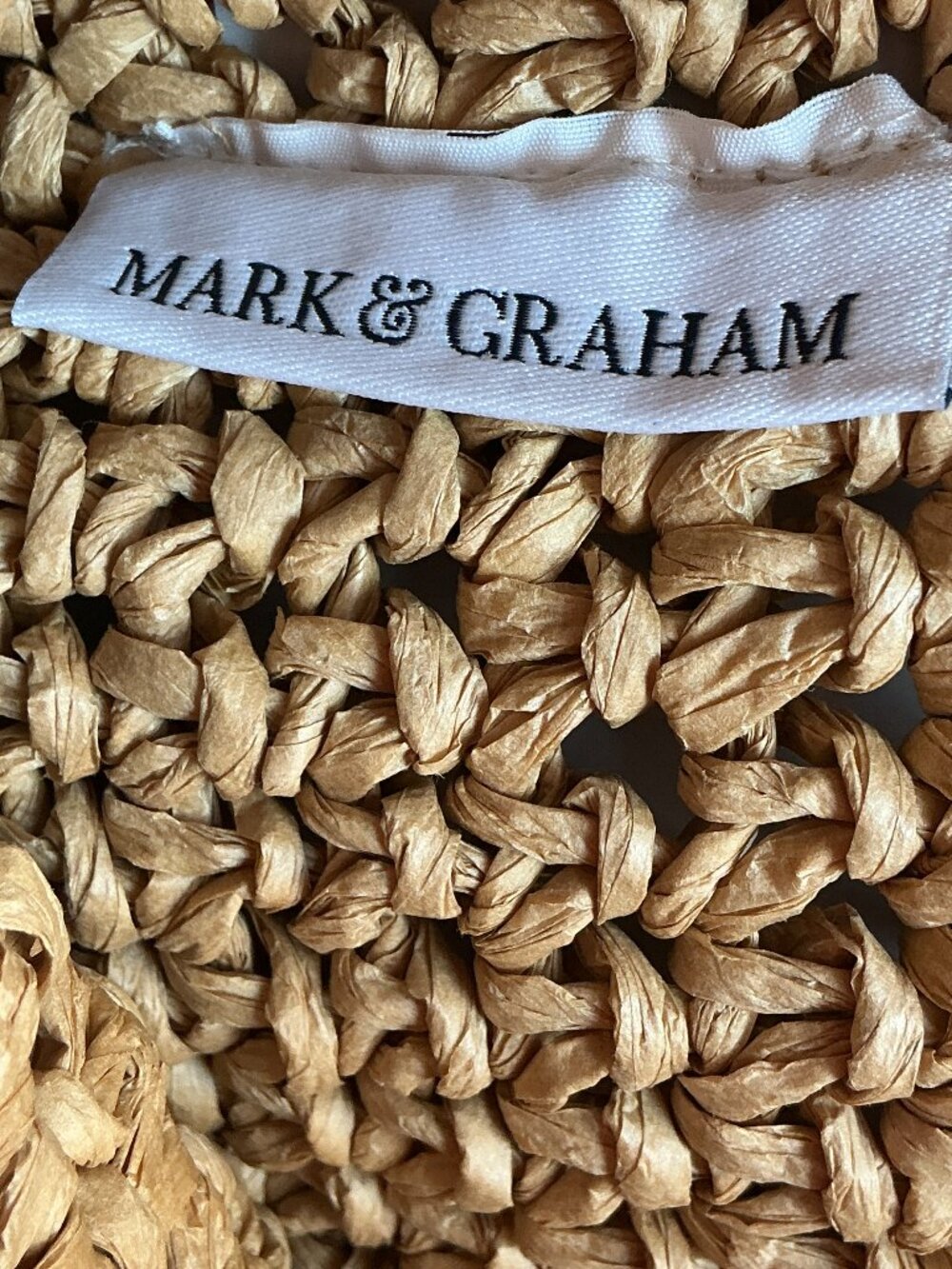 Mark & Graham Woven Straw Tote Natural Tan Ivory Wrapped Handles Coastal Resort - Picture 4 of 11